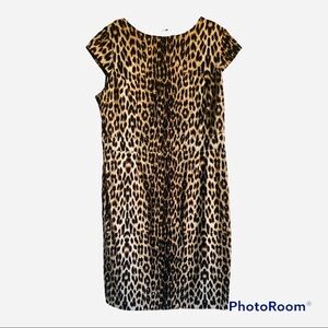 BHS Dress UK Sz 18 Brown Tan Fitted High Waisted Animal Print Zip Short Sleeves